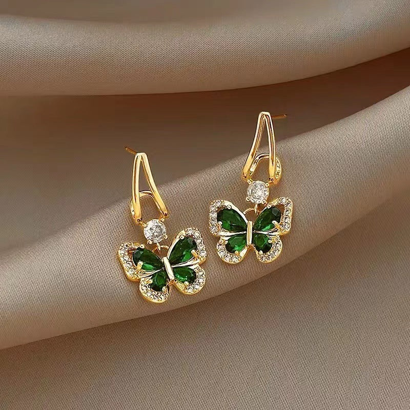 Green Zirconium Butterfly Earrings