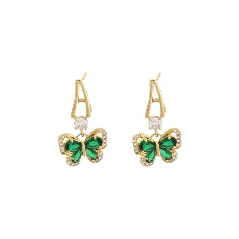 Green Zirconium Butterfly Earrings
