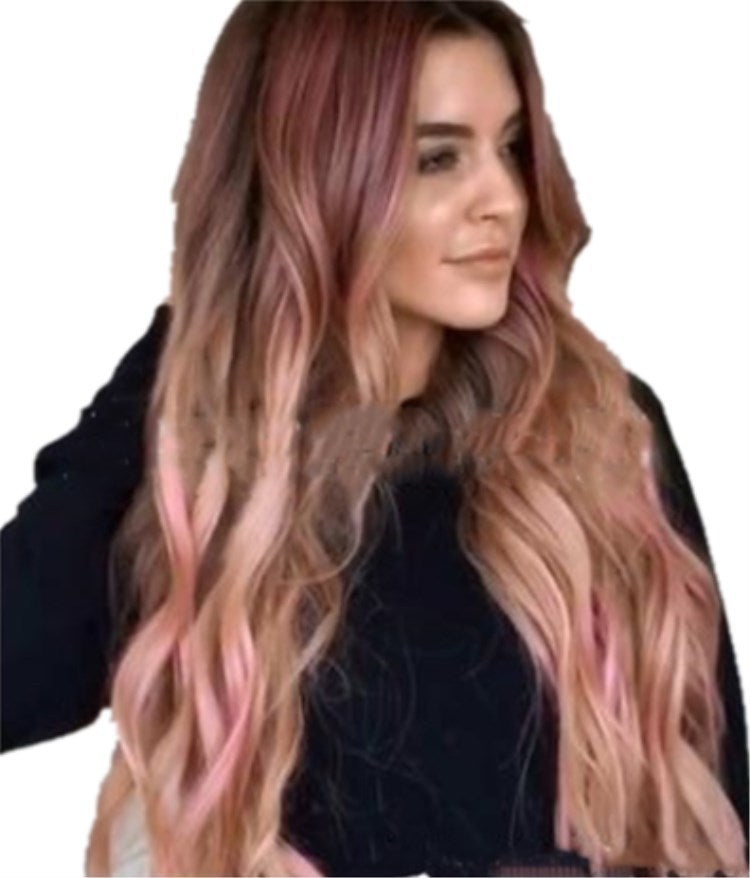 Brown Pink Big Wave Human Hair Wig
