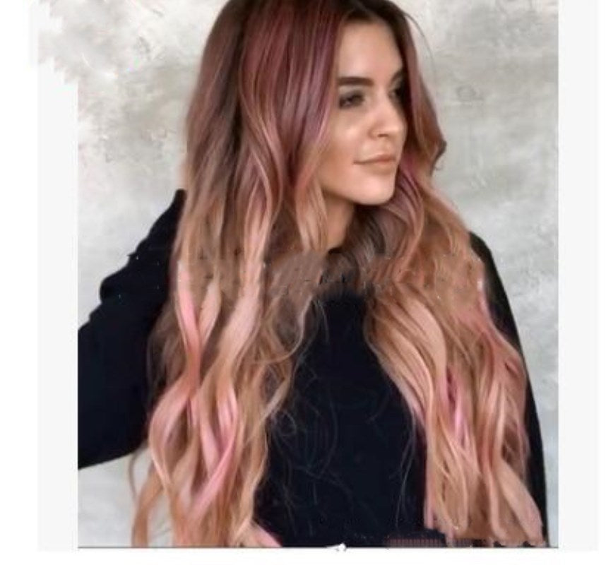 Brown Pink Big Wave Human Hair Wig