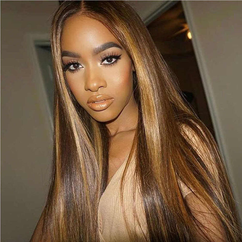 Mid-length straight Human Hair Wig