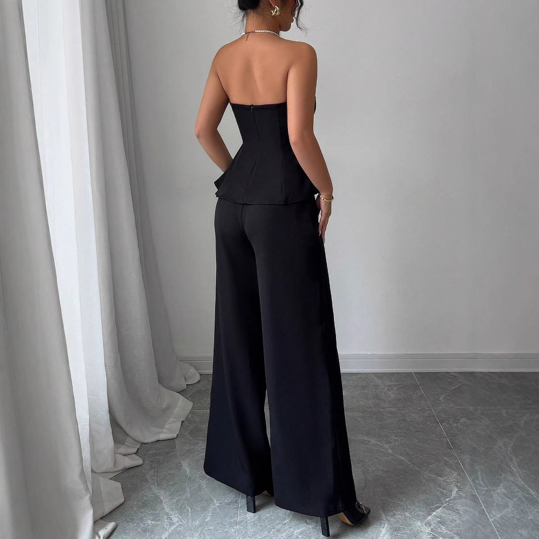 Elegant Stitching Vest Wide-leg Trousers