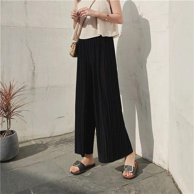High Pleated Chiffon Wide-leg Pants
