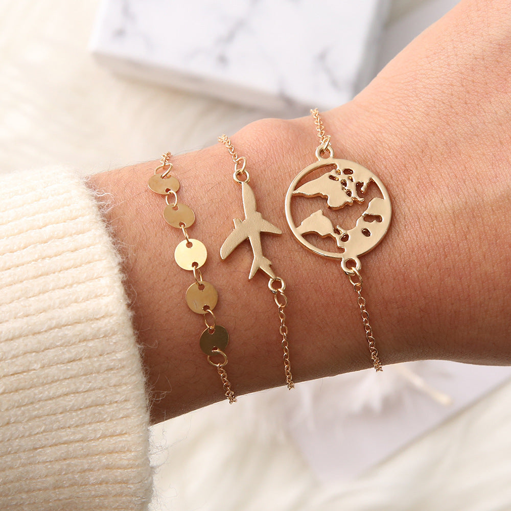 Bohemian Aircraft Map Charm Bracelet