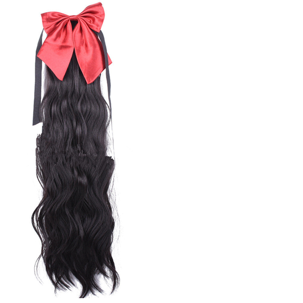 Red Bow Ponytail Human Hair Wig