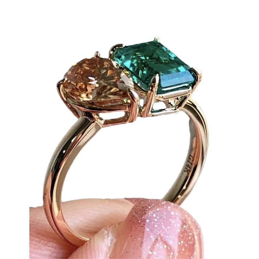 Green Yellow Zircon Square Stone Ring