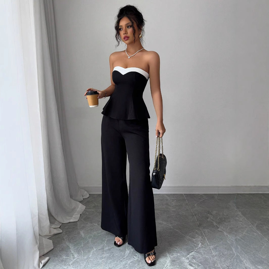 Elegant Stitching Vest Wide-leg Trousers