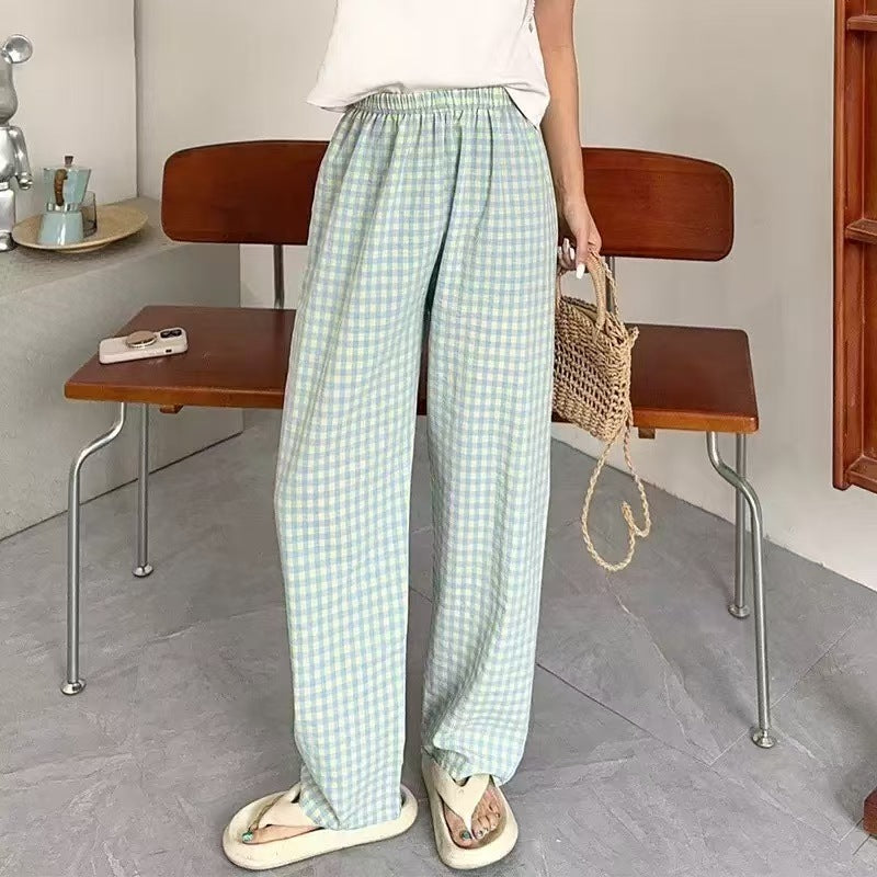 Style Plaid Casual Wide-leg Pants