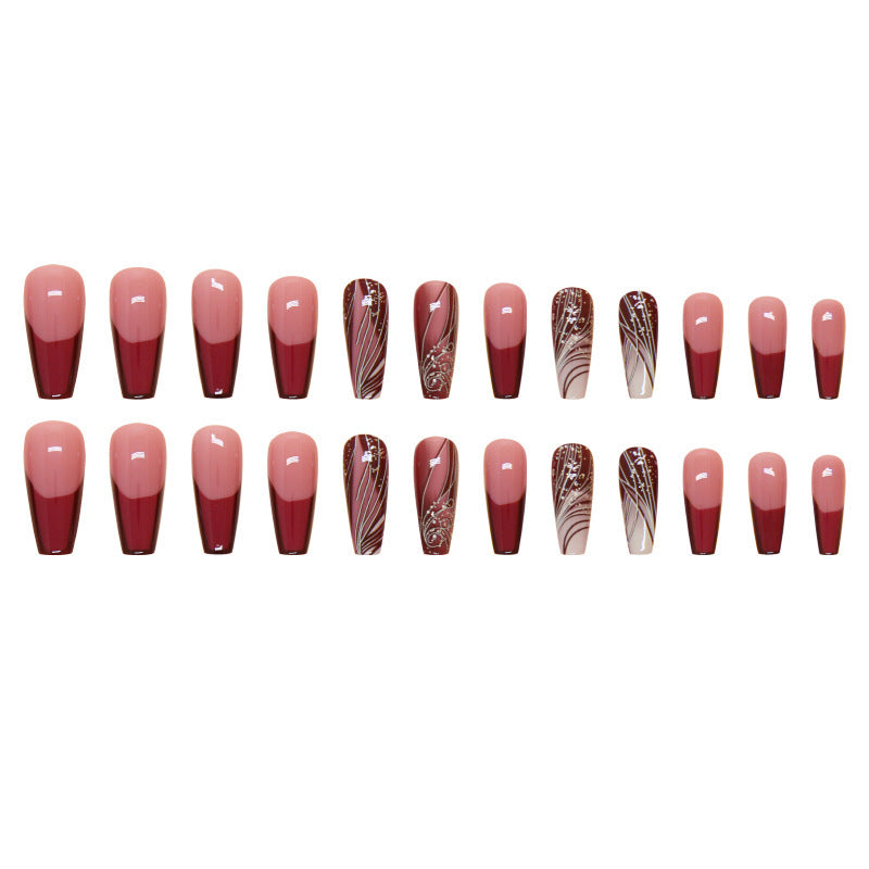 Line Pattern Fake Nails