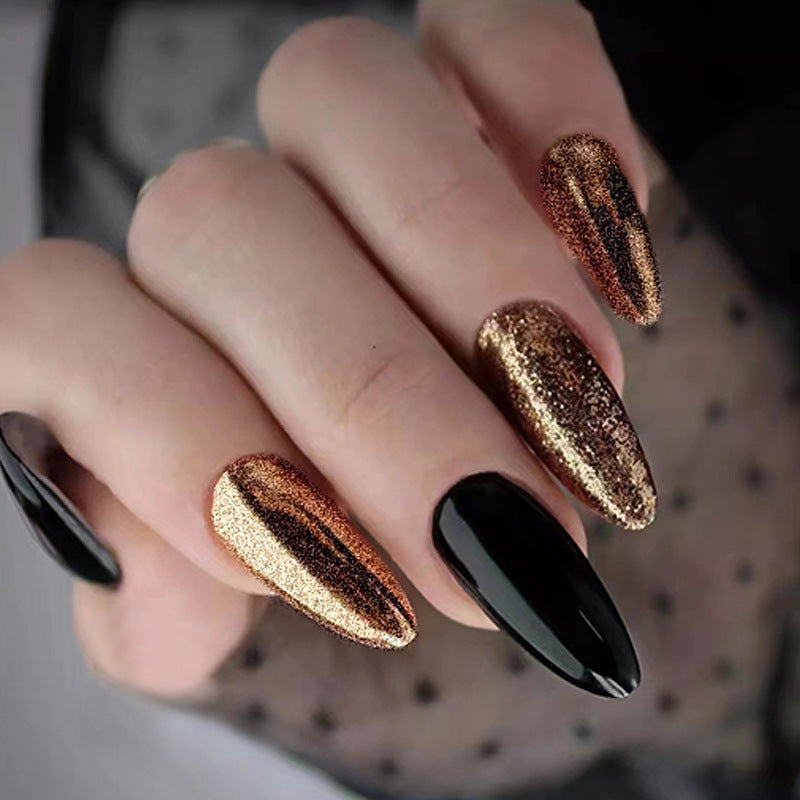 Flash Black Gold Nails