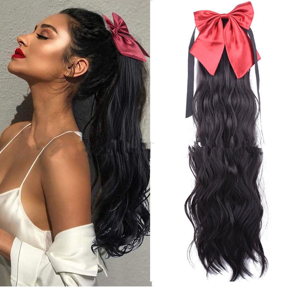Red Bow Ponytail Human Hair Wig