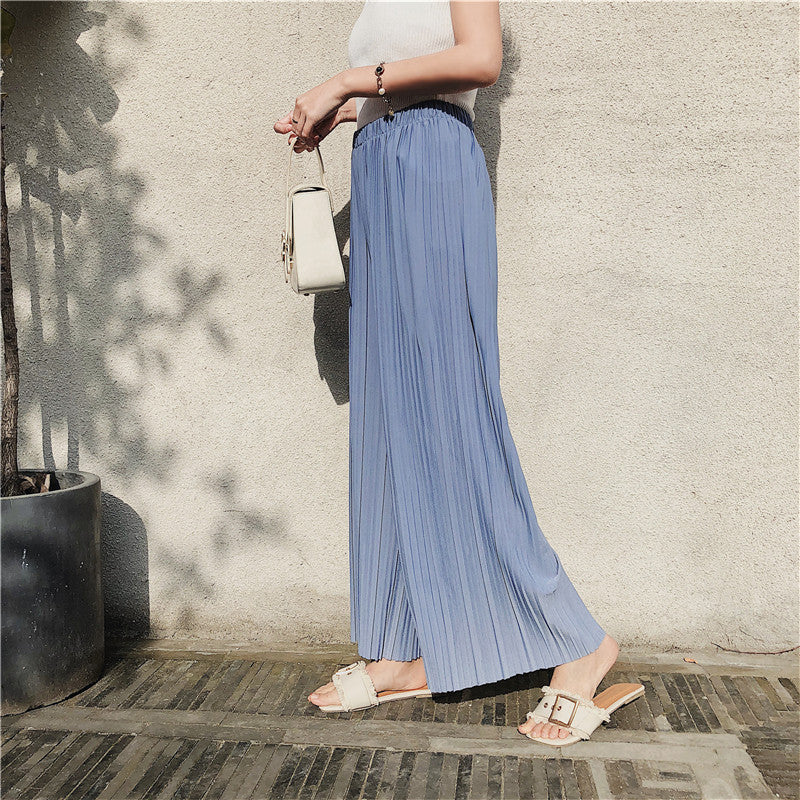 High Pleated Chiffon Wide-leg Pants