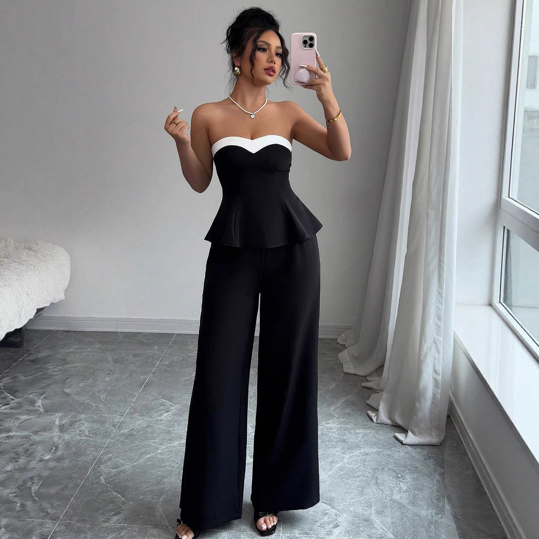 Elegant Stitching Vest Wide-leg Trousers