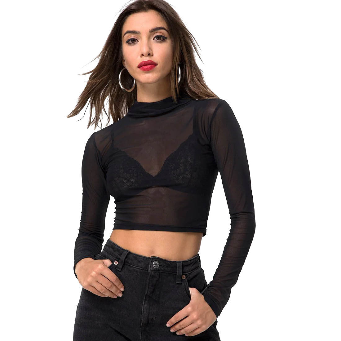 Slim-fit See-through Tight Mesh Top