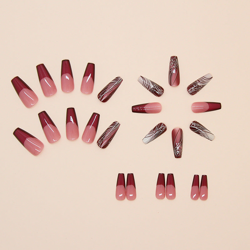 Line Pattern Fake Nails