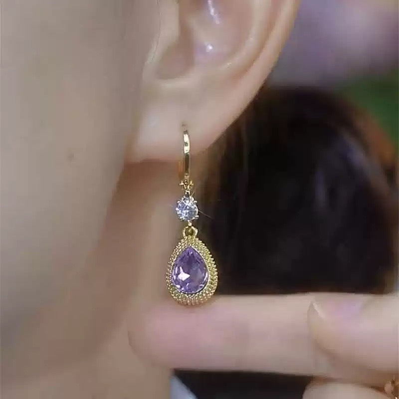 Purple Droplet Zircon Earrings