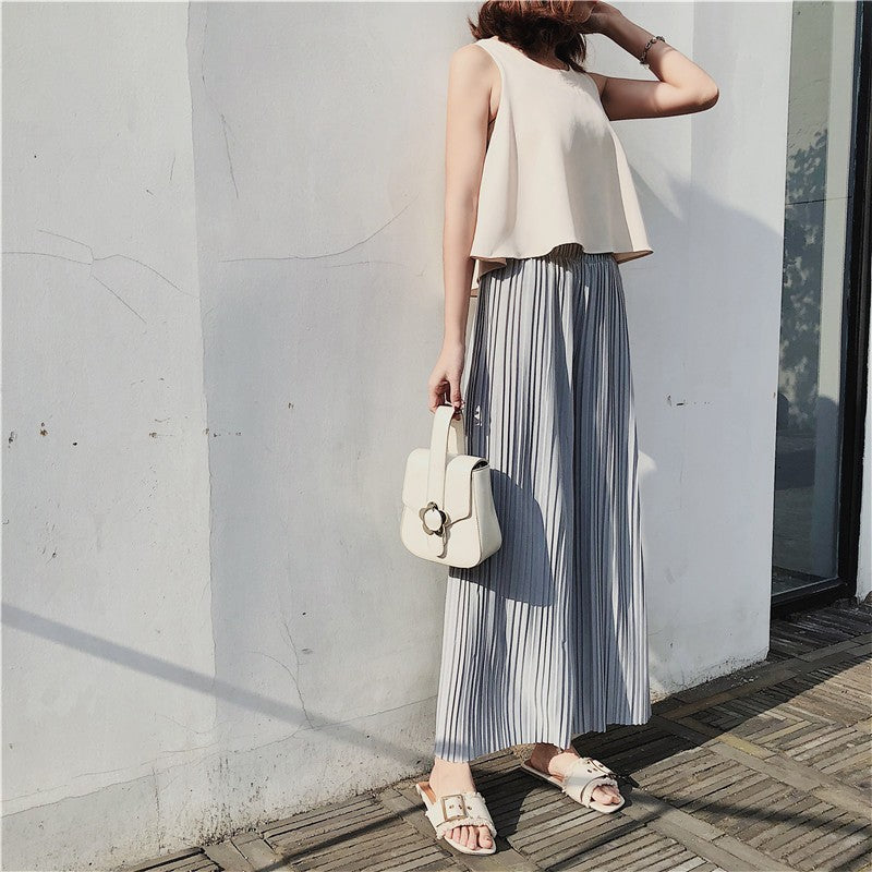 High Pleated Chiffon Wide-leg Pants