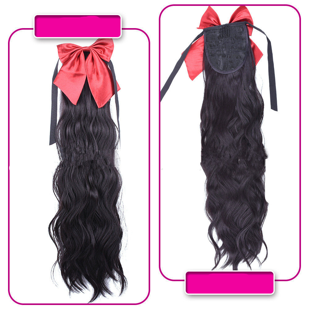 Red Bow Ponytail Human Hair Wig