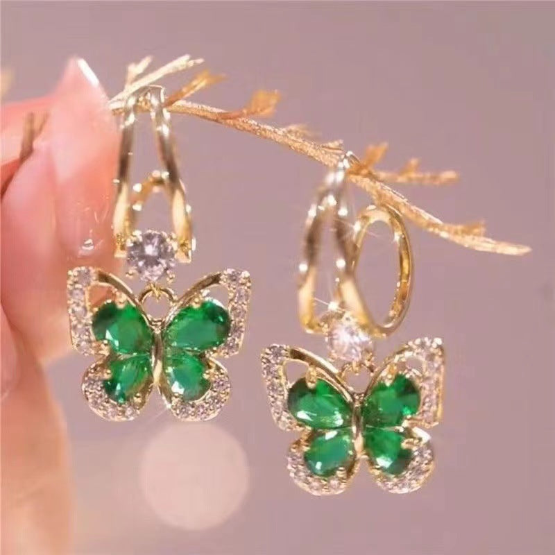 Green Zirconium Butterfly Earrings