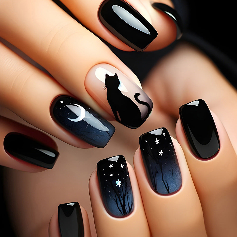 Cat Moon Fake Nails