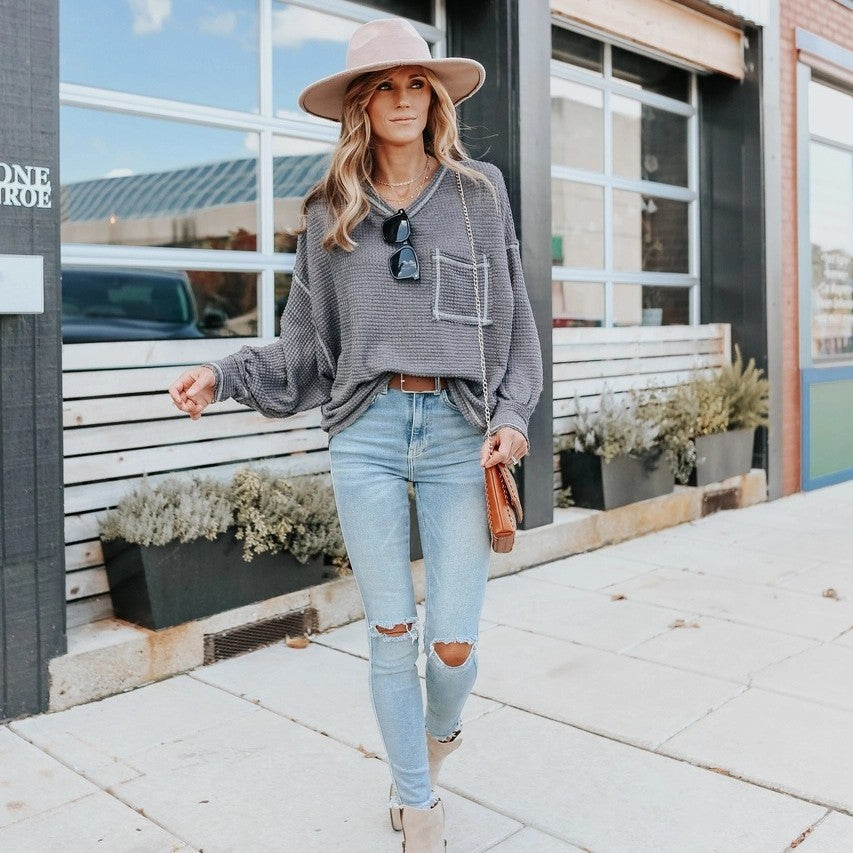 Drop Shoulder Sleeve Loose Casual Top