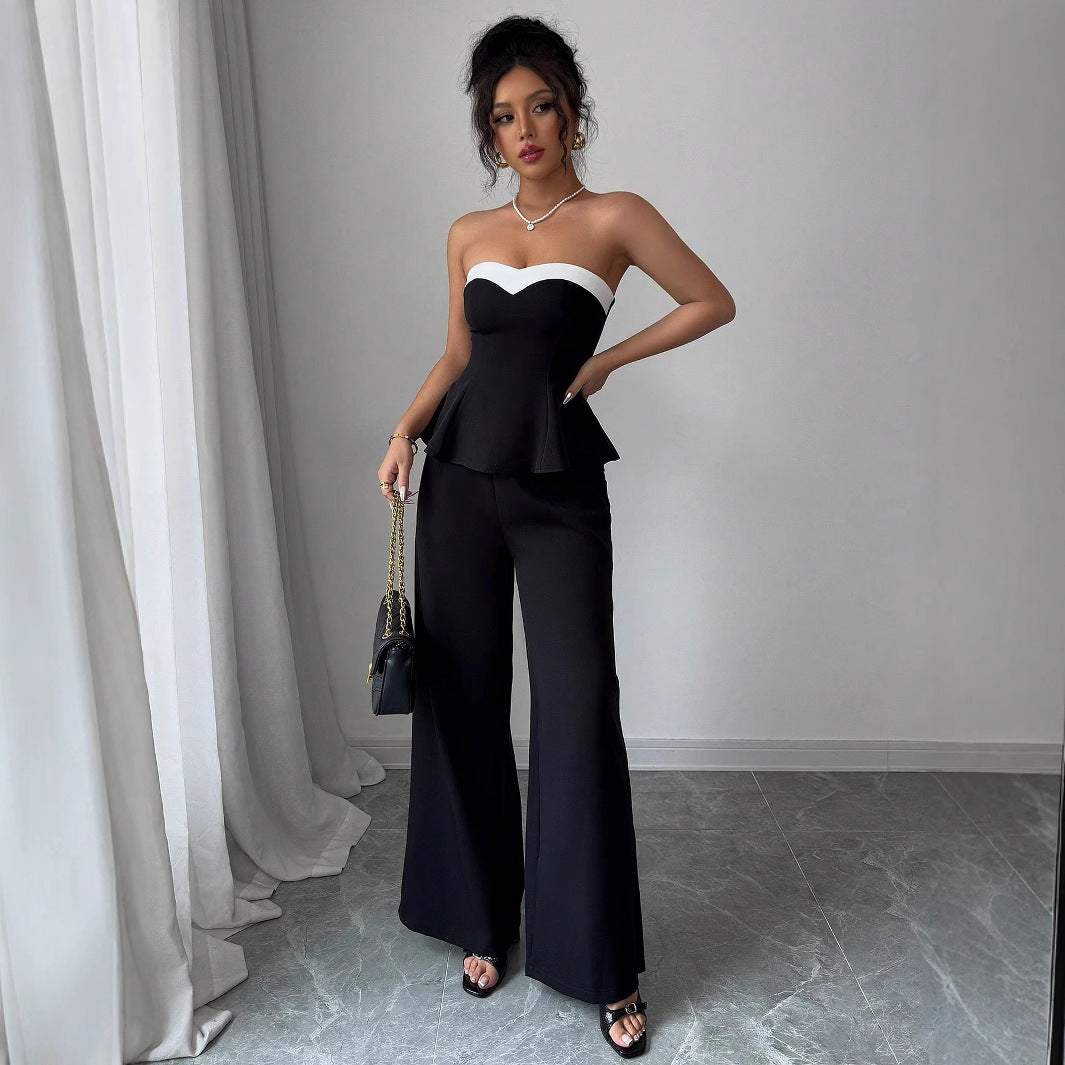 Elegant Stitching Vest Wide-leg Trousers