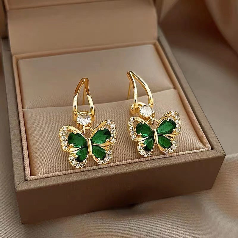 Green Zirconium Butterfly Earrings
