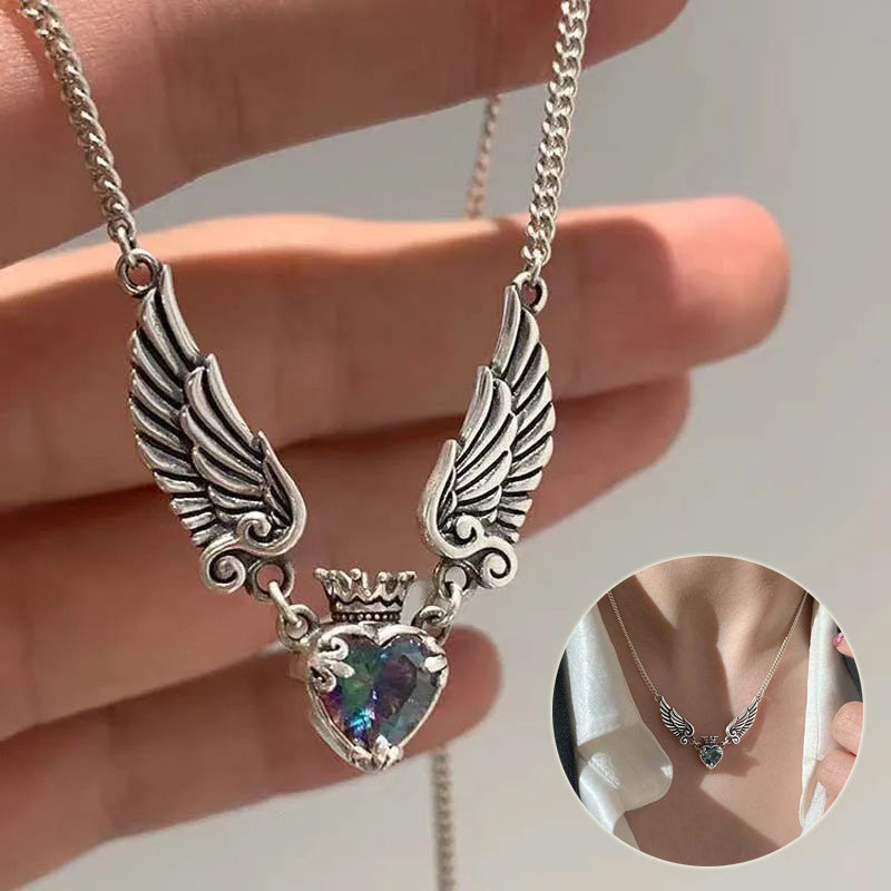 Gothic Heart Crown Angel Necklaces