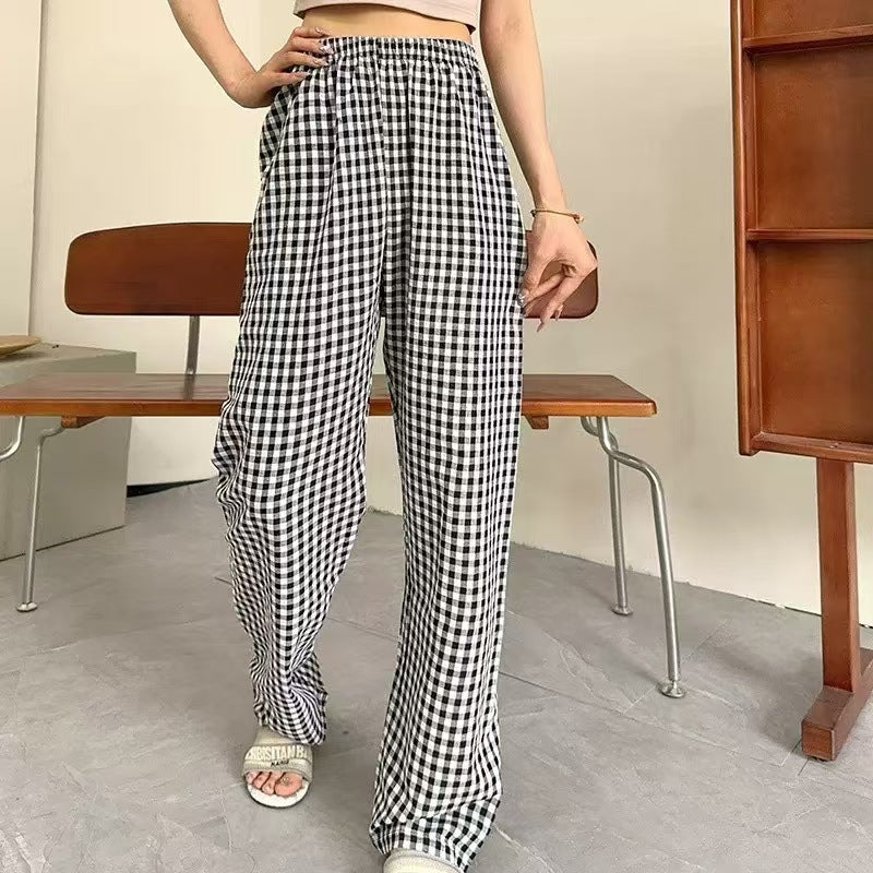 Style Plaid Casual Wide-leg Pants