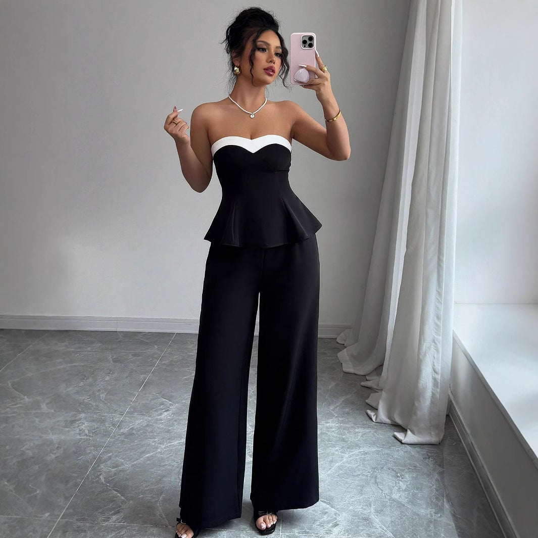 Elegant Stitching Vest Wide-leg Trousers