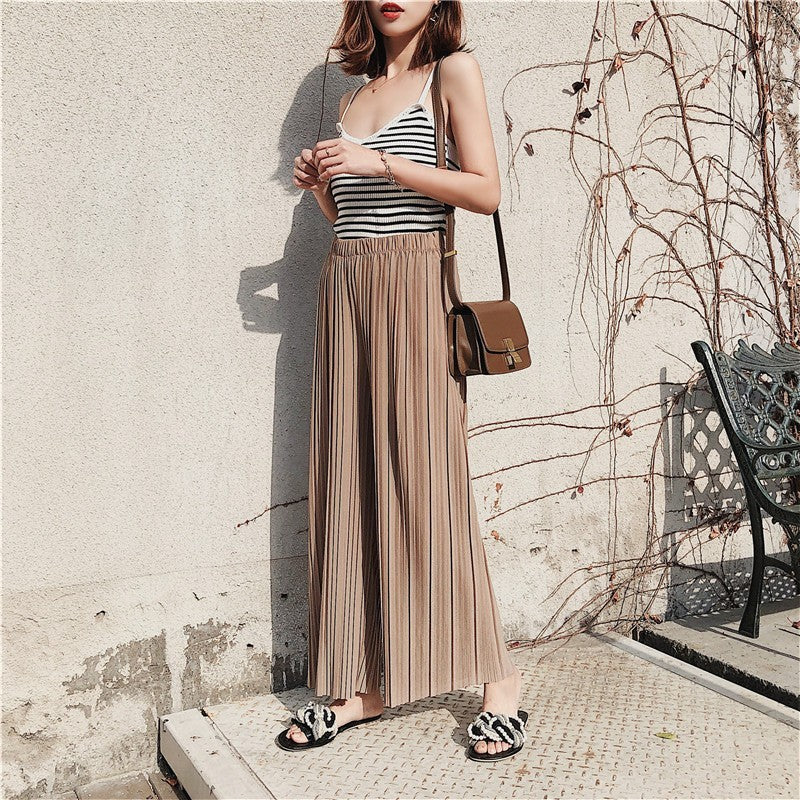 High Pleated Chiffon Wide-leg Pants