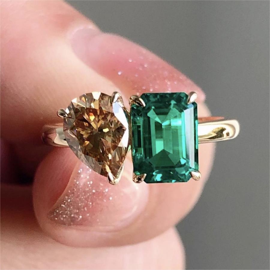 Green Yellow Zircon Square Stone Ring